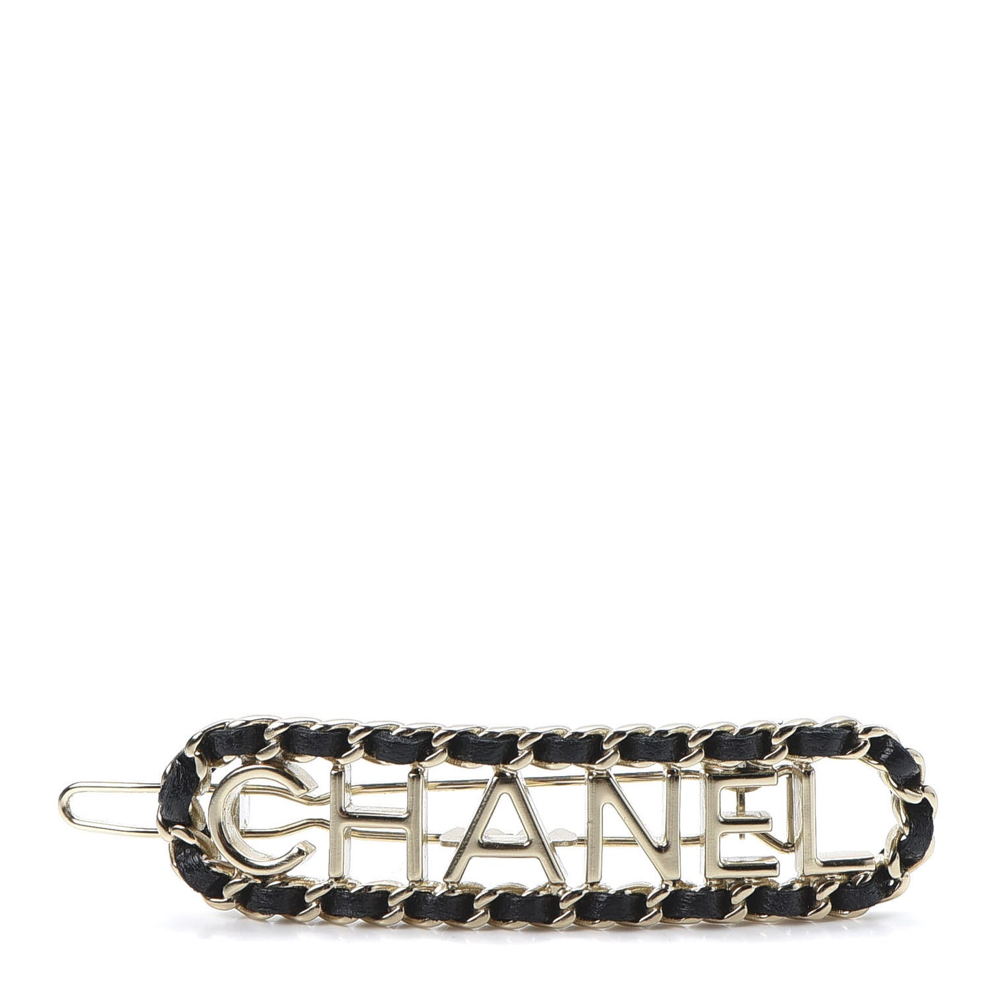 Metal Lambskin Vintage Allure Logo Hair Clip Black Gold