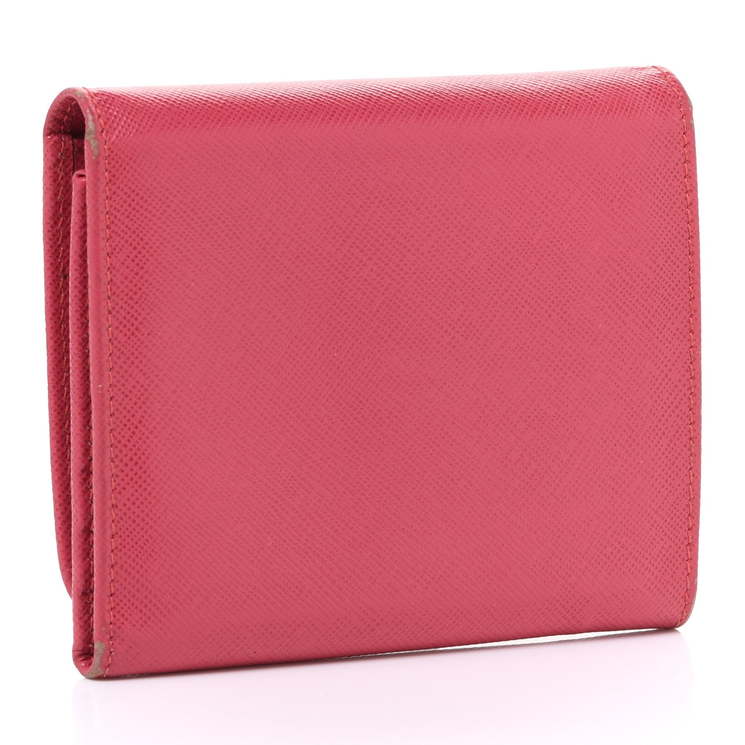 Prada Saffiano Metal French Flap Compact Wallet Pink 3 of 10