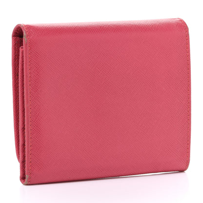 Prada Saffiano Metal French Flap Compact Wallet Pink 3 of 10
