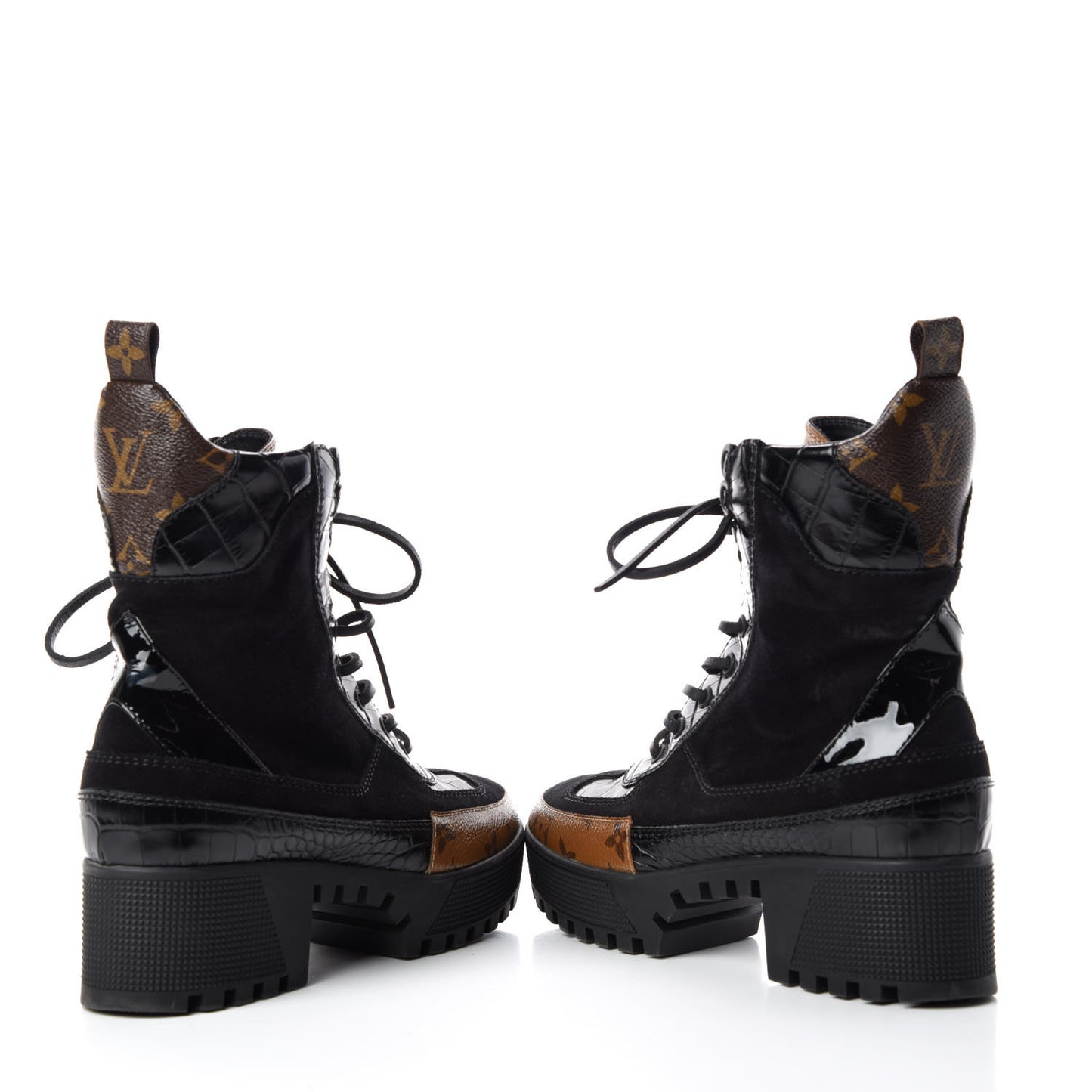 Suede Calfskin Reverse Monogram Laureate Platform Desert Boots 36 Black