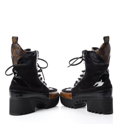 Louis Vuitton Suede Calfskin Reverse Monogram Laureate Platform Desert Boots 36 Black 6 of 9