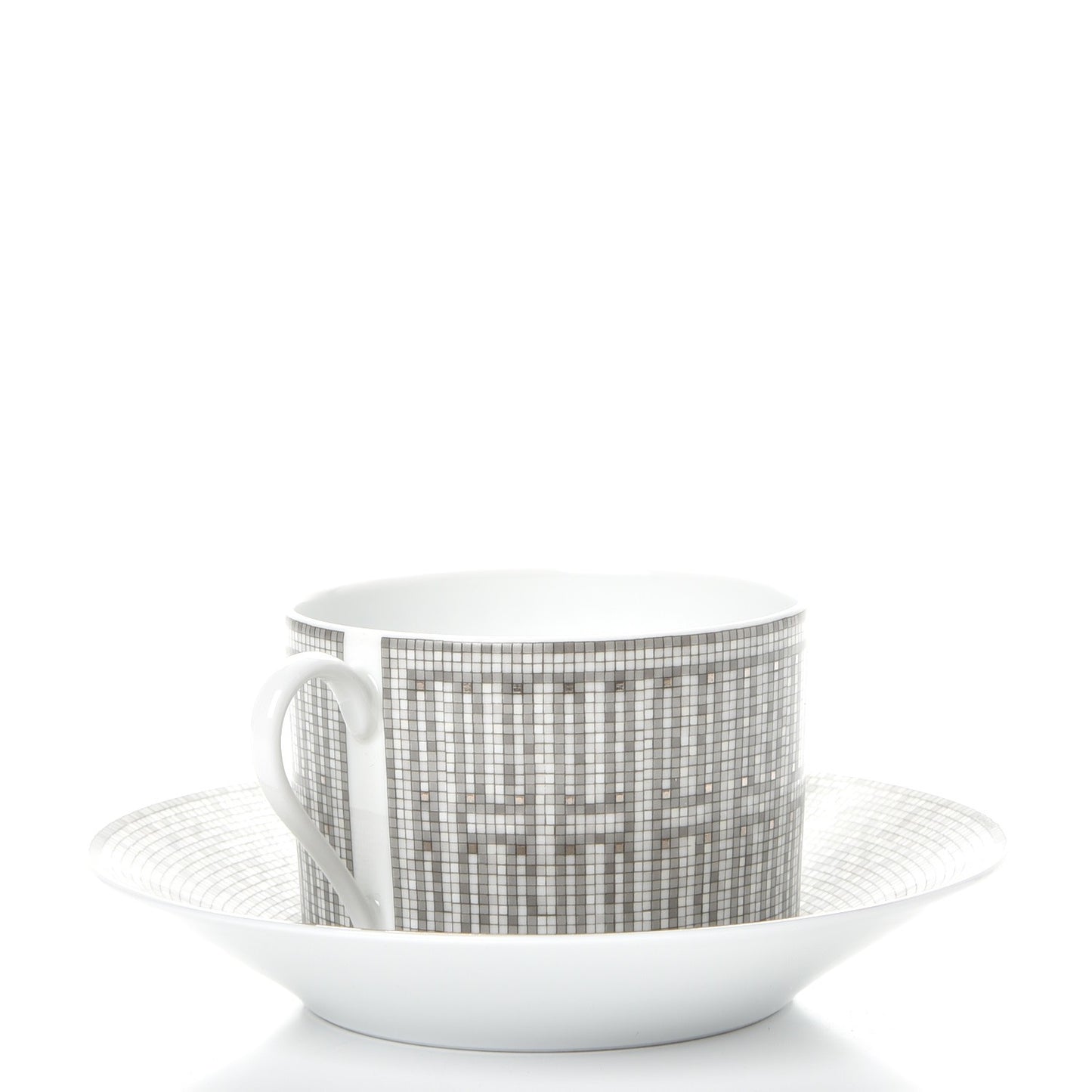 Porcelain Mosaique Au 24 Breakfast Cup And Saucer Set Of 2 Platine