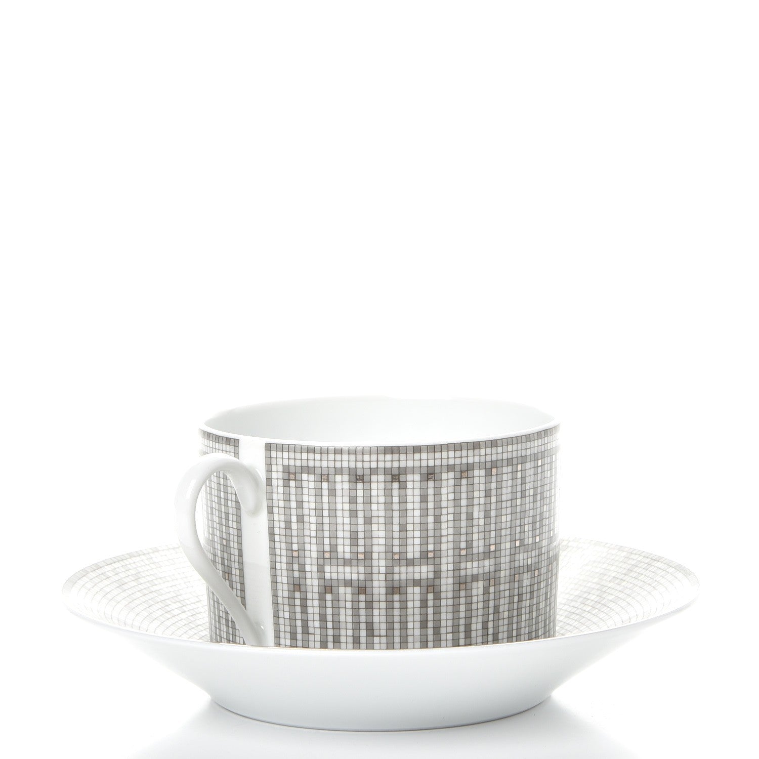 Hermes Porcelain Mosaique Au 24 Breakfast Cup And Saucer Set Of 2 Platine 7 of 27
