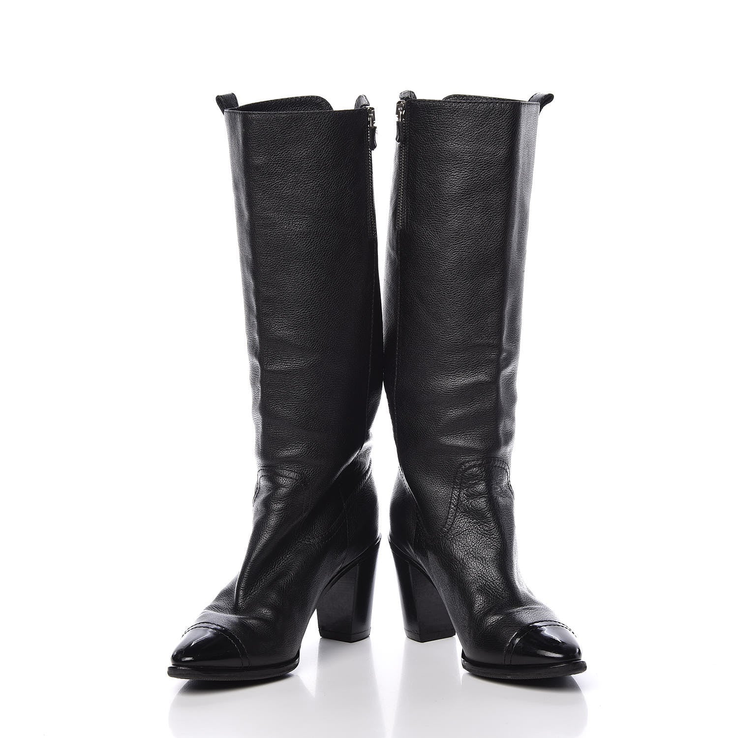 Chanel Lambskin Patent CC Cap Toe High Boots 39 Black 6 of 10