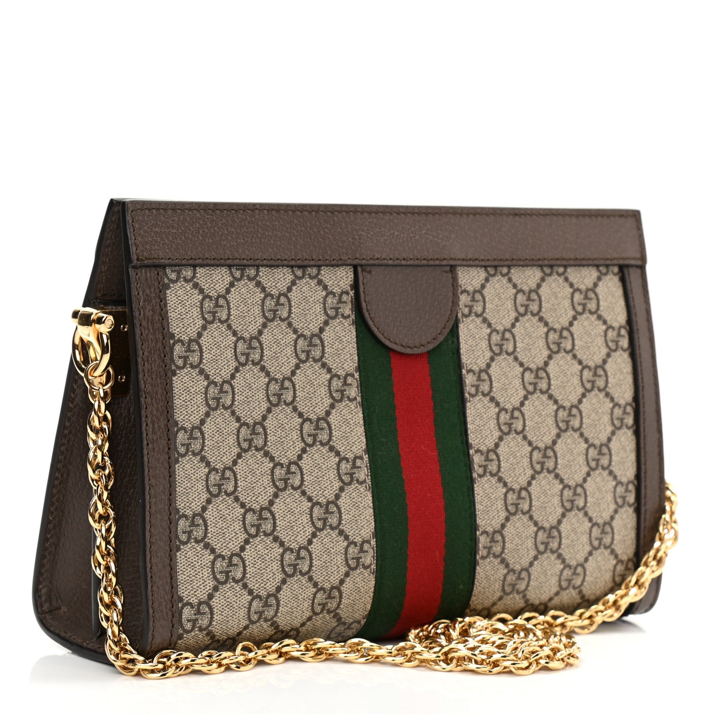 GG Supreme Monogram Web Small Ophidia Chain Shoulder Bag Brown