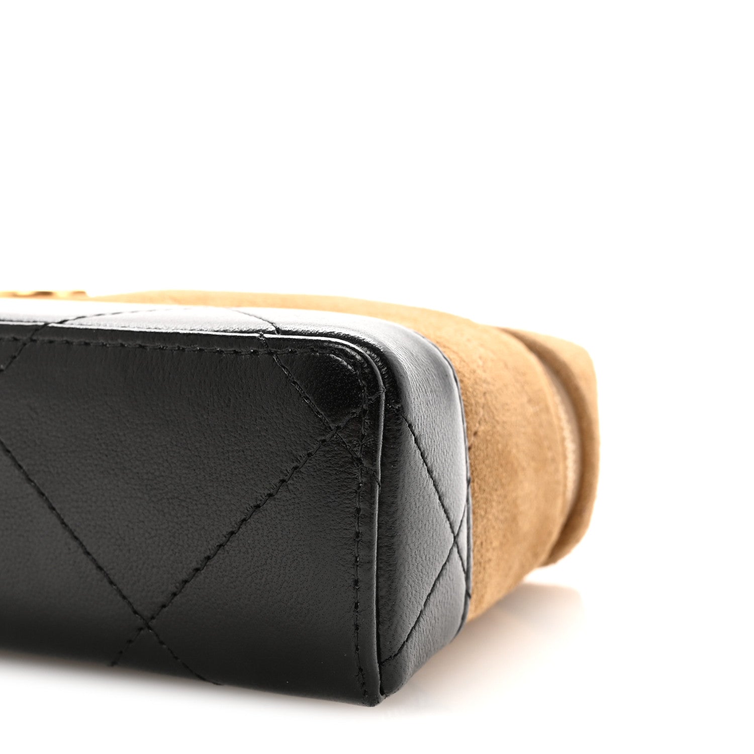 Chanel Suede Calfskin Shiny Lambskin Quilted Top Handle Slim Vanity Case With Chain Beige Black 9 of 10