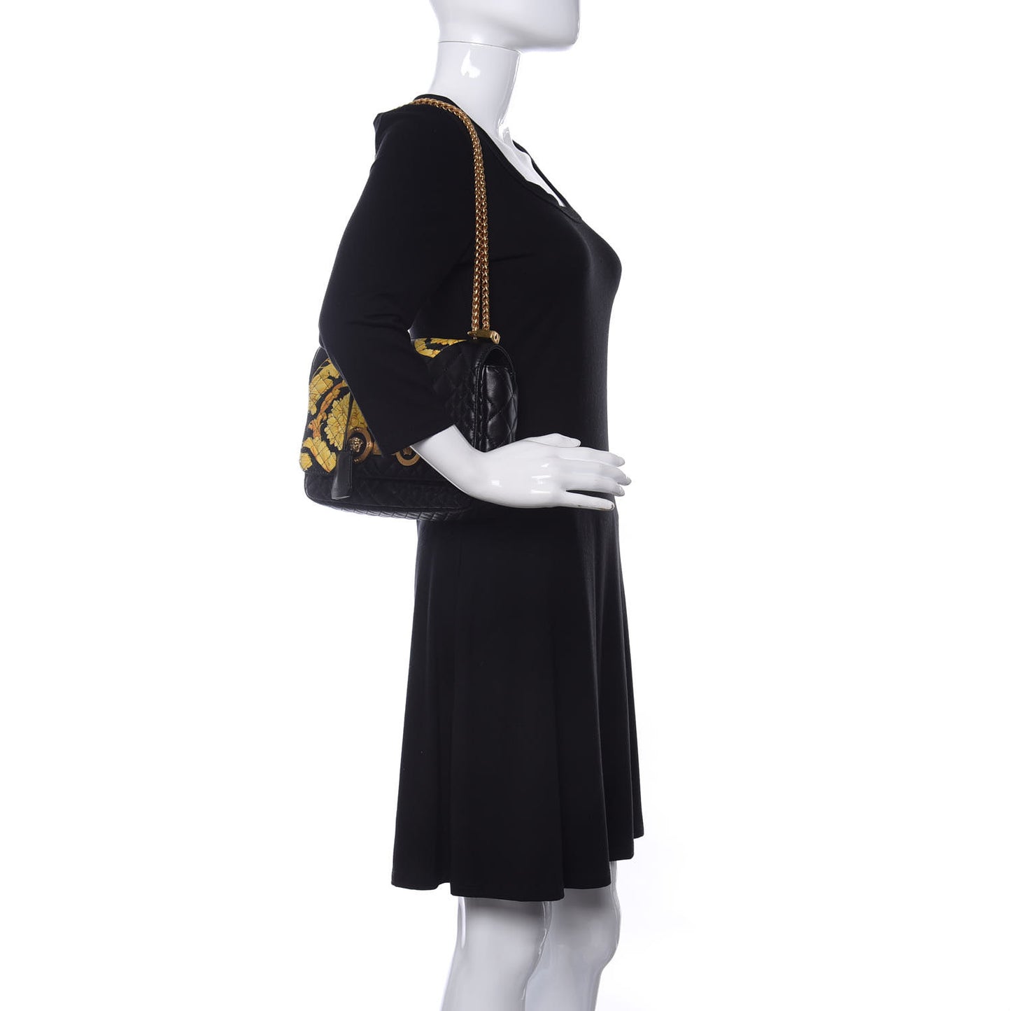 Nappa Quilted Barocco Print Icon Shoulder Bag Black