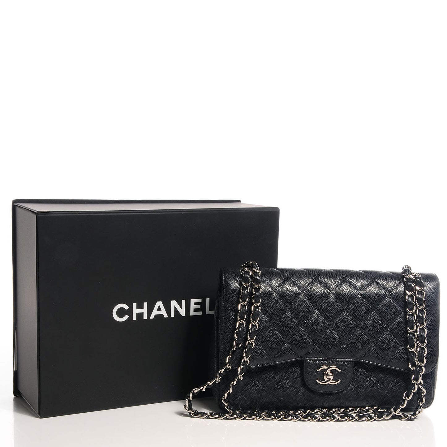 Caviar Quilted Jumbo Double Flap Black