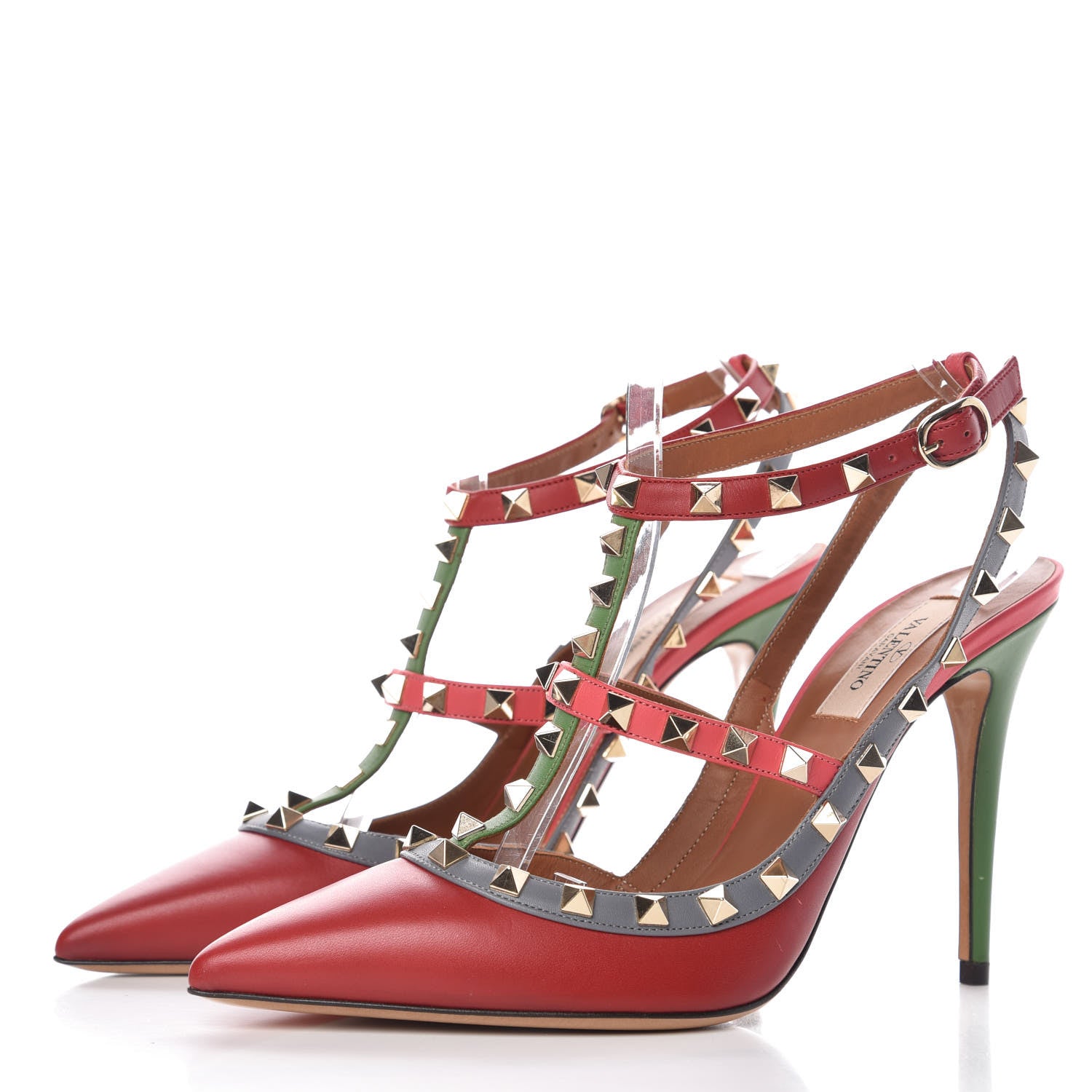 Valentino Garavani Nappa Rockstud Ankle Strap 100mm Pumps 39.5 Rosso Valentino Grey Clover Deep Rose 3 of 7
