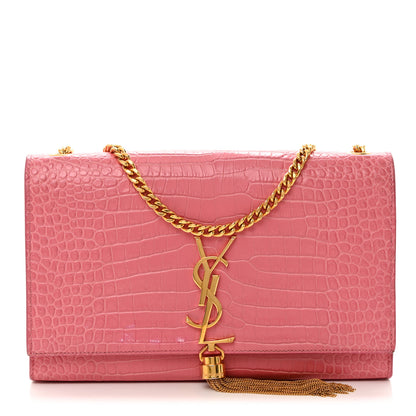 Saint Laurent Calfskin Crocodile Embossed Medium Classic Monogram Kate Tassel Satchel Pink 1 of 12