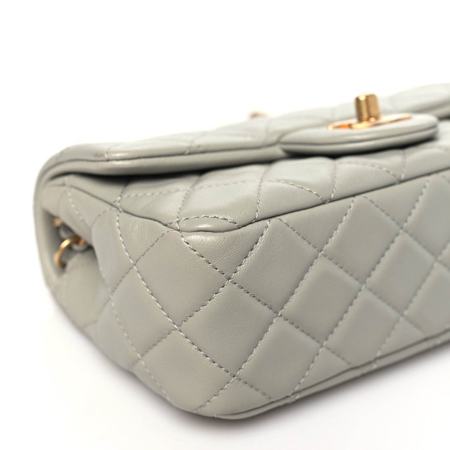 Lambskin Quilted Mini Rectangular Pearl Crush Flap Grey