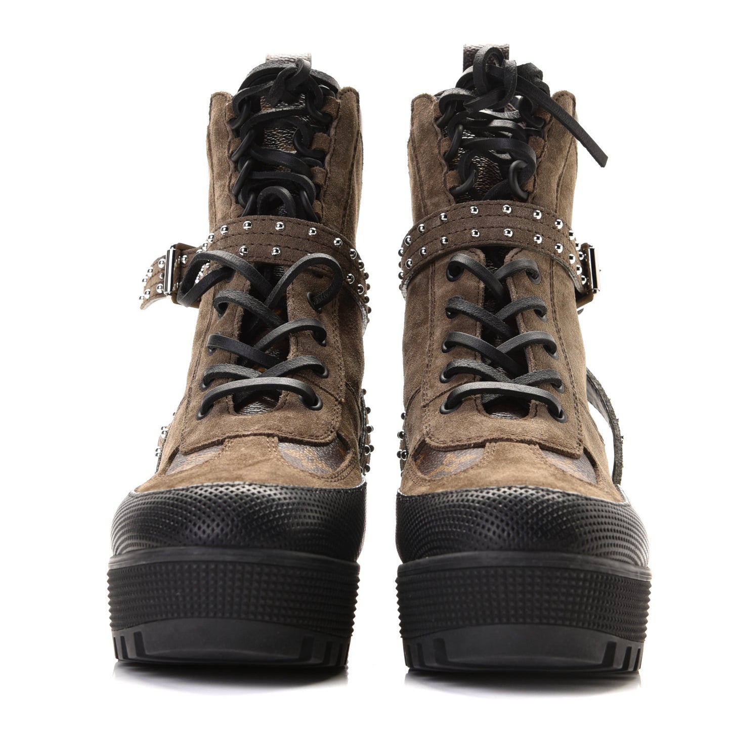 Suede Calfskin Monogram Laureate Platform Desert Boots 36.5 Kaki