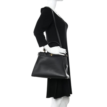 Fendi Vitello Seta Shiny Nappa Medium Peekaboo Iconic Satchel Black 2 of 10