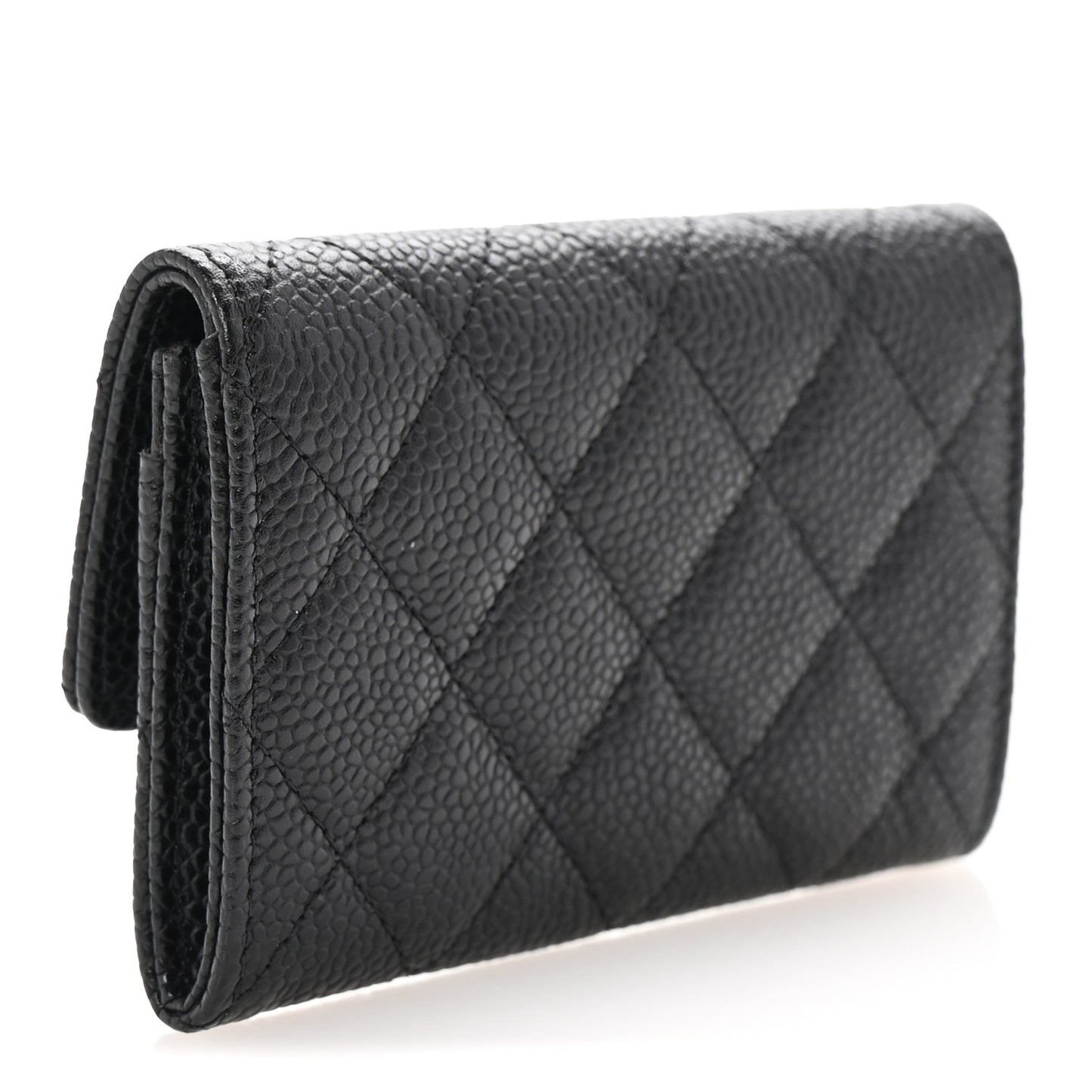 Caviar Quilted Flap Card Holder Black