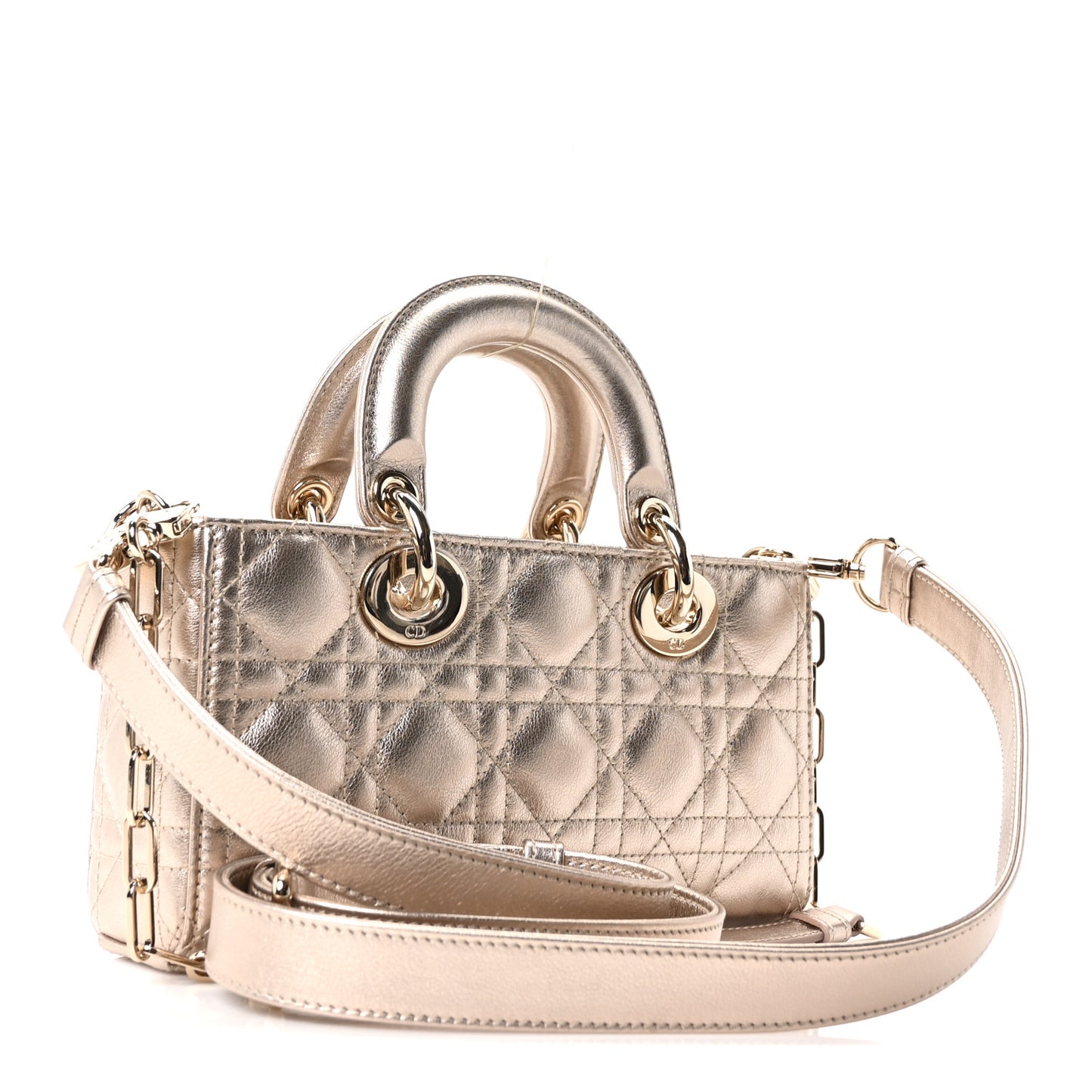 Metallic Lambskin Cannage Small Lady D-Joy Champagne