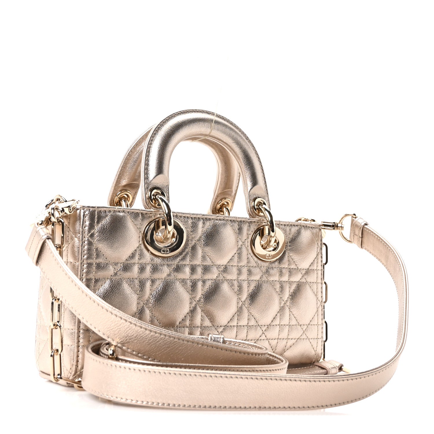 Christian Dior Metallic Lambskin Cannage Small Lady D-Joy Champagne 2 of 9