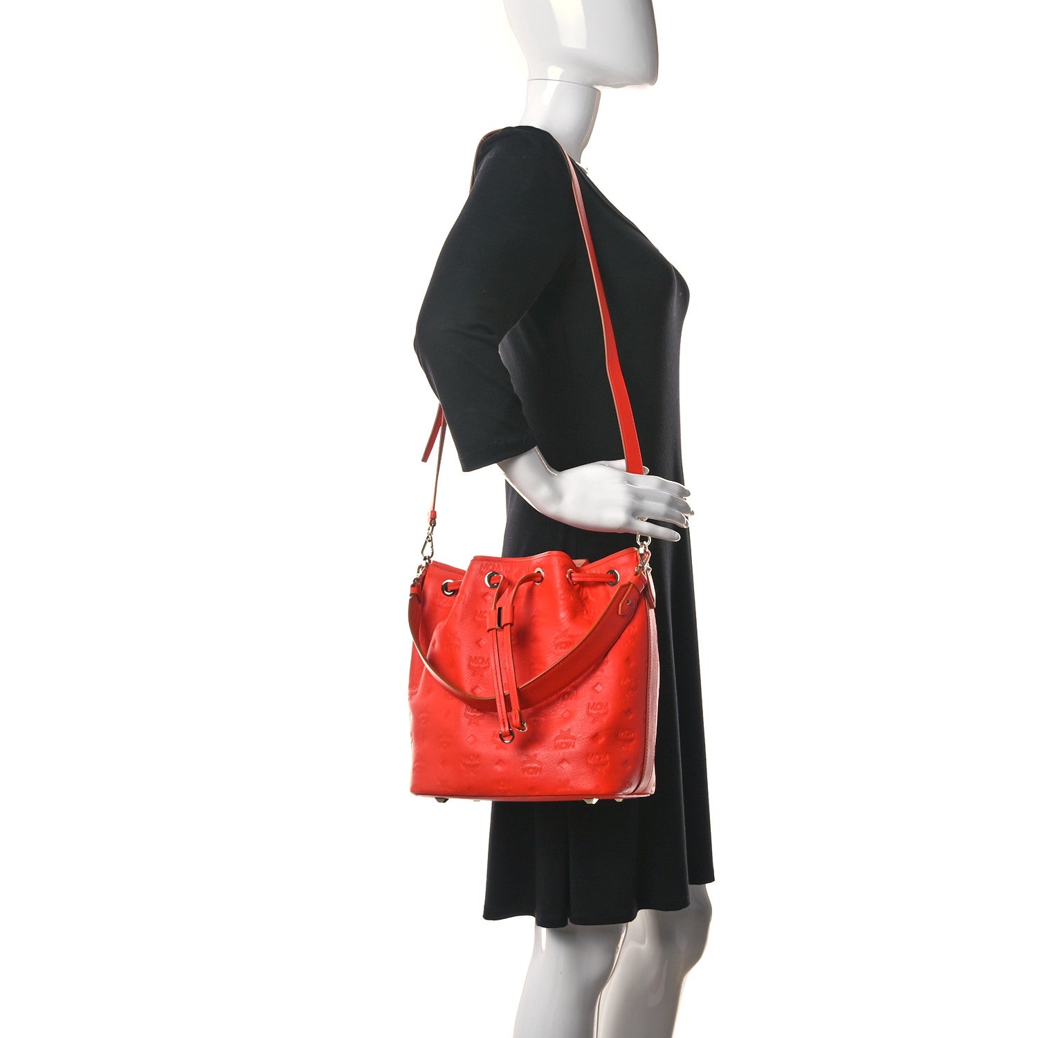MCM Calfskin Ottomar Monogram Essential Bucket Hot Coral 2 of 9