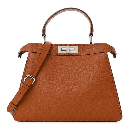 Fendi Cuoio Roma Sellerissima Nappa Sintetica Tape Stitch Medium Peekaboo I SEE U Satchel Brandy 1 of 11