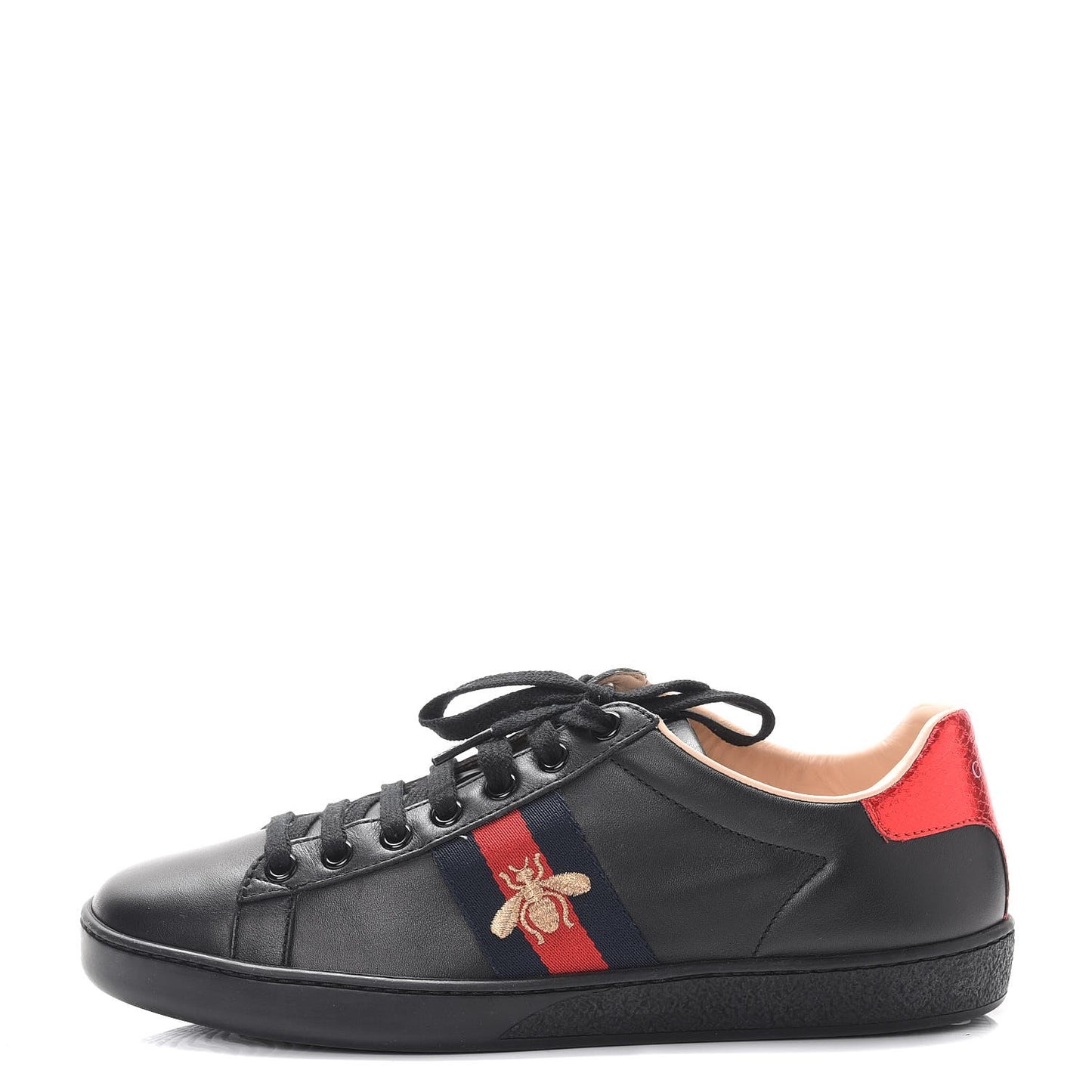 Calfskin Ayers Web Bee Embroidered Ace Sneakers 37.5 Black
