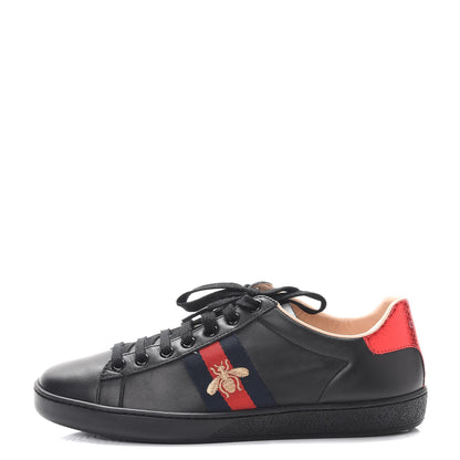 Gucci Calfskin Ayers Web Bee Embroidered Ace Sneakers 37.5 Black 1 of 10