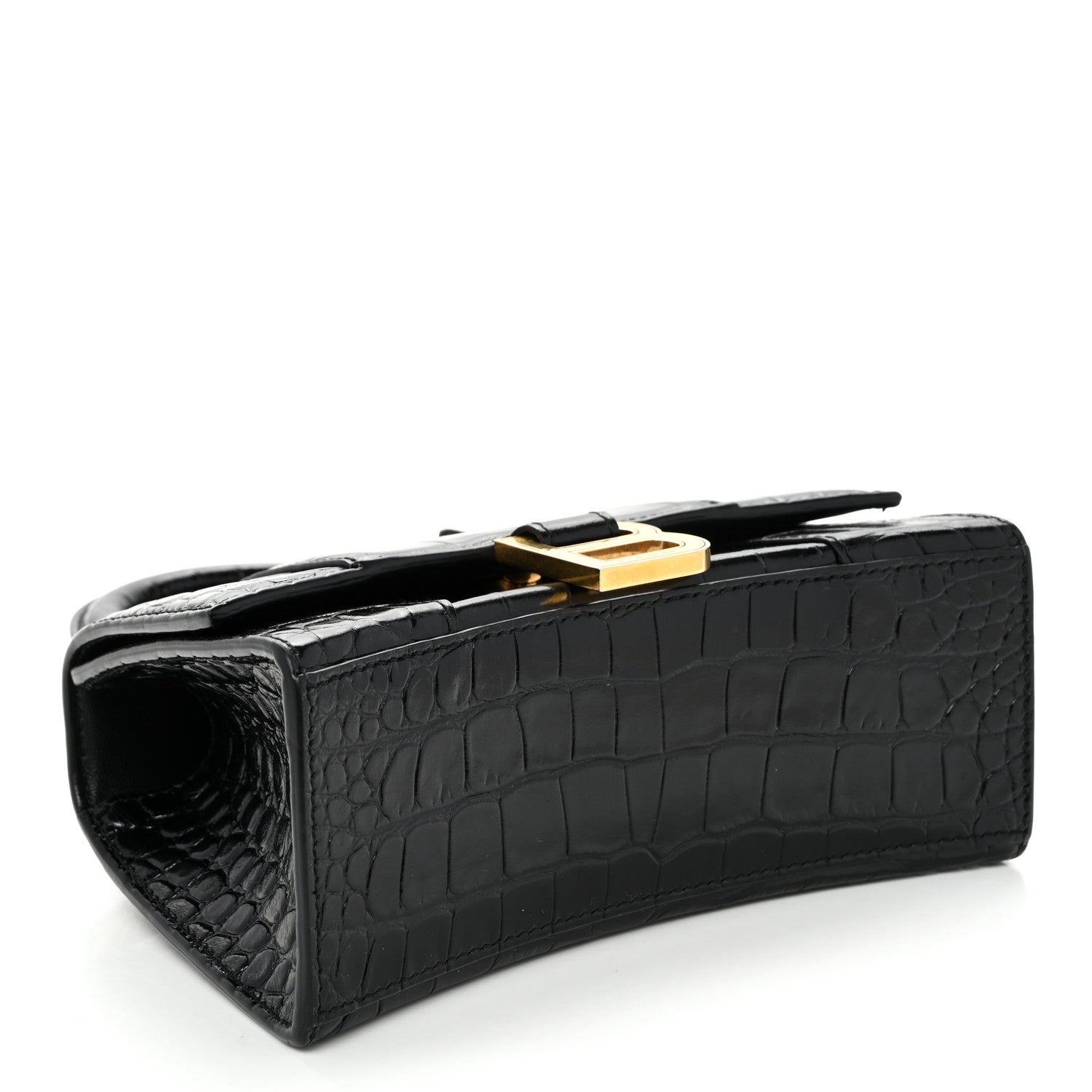 Balenciaga Shiny Calfskin Crocodile Embossed Hourglass Top Handle Bag XS Black 4 of 11