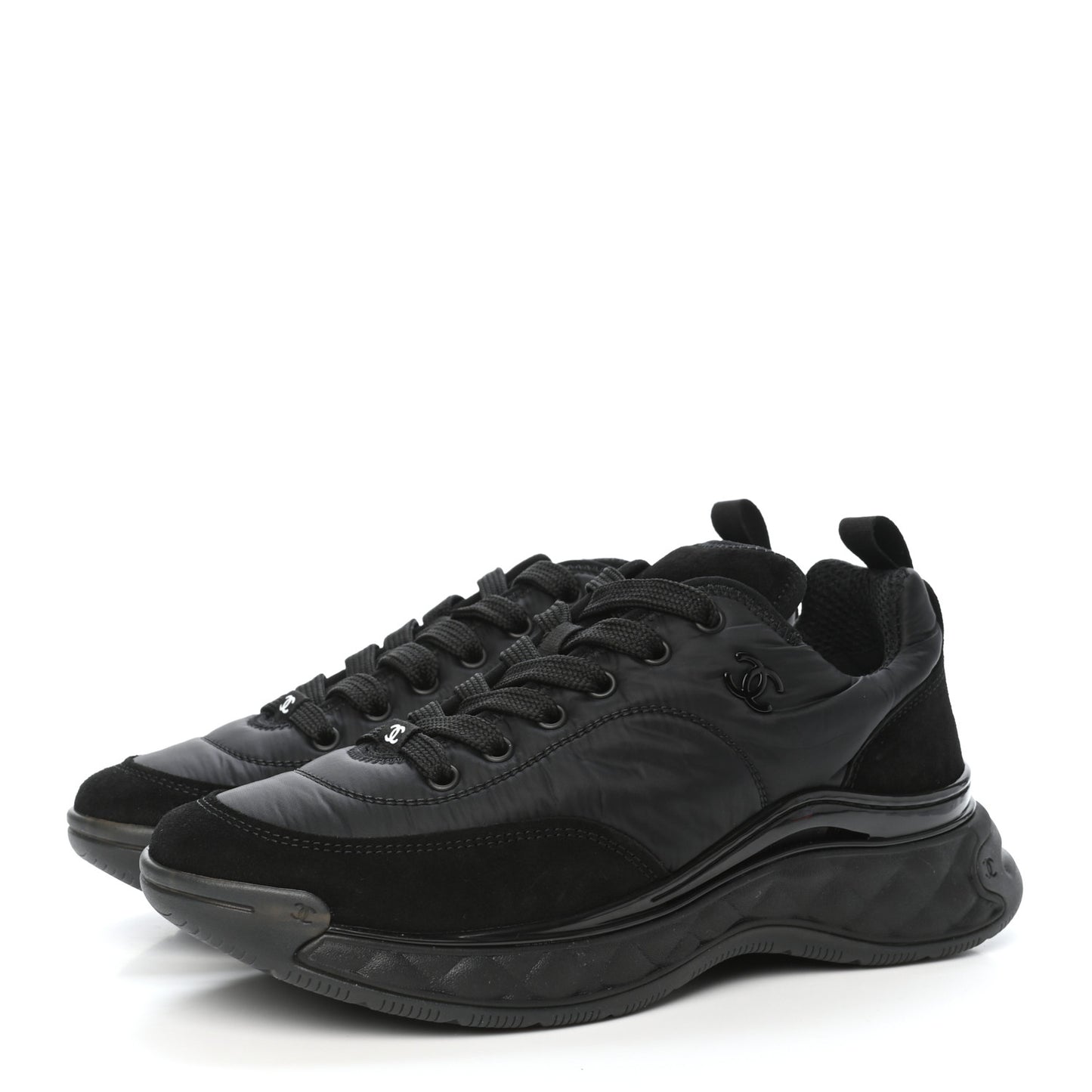 Nylon Suede Calfskin CC Sneakers 38.5 Black