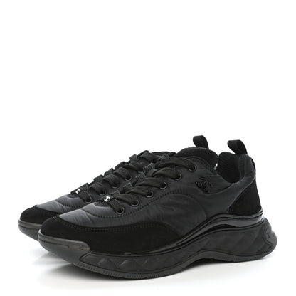 Chanel Nylon Suede Calfskin CC Sneakers 38.5 Black 3 of 8