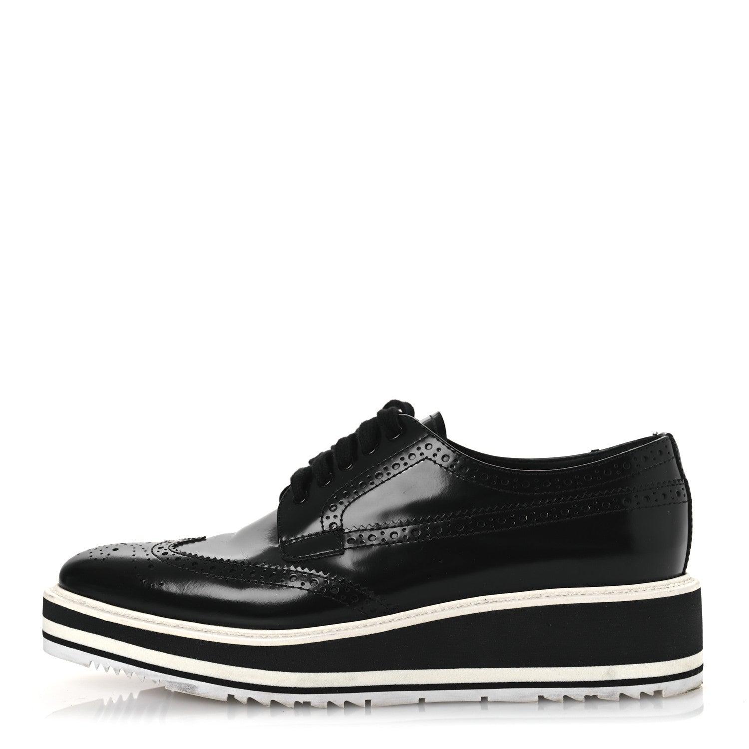 Prada Spazzolato Wingtip Brogue Platform Derby 39.5 Black 1 of 12