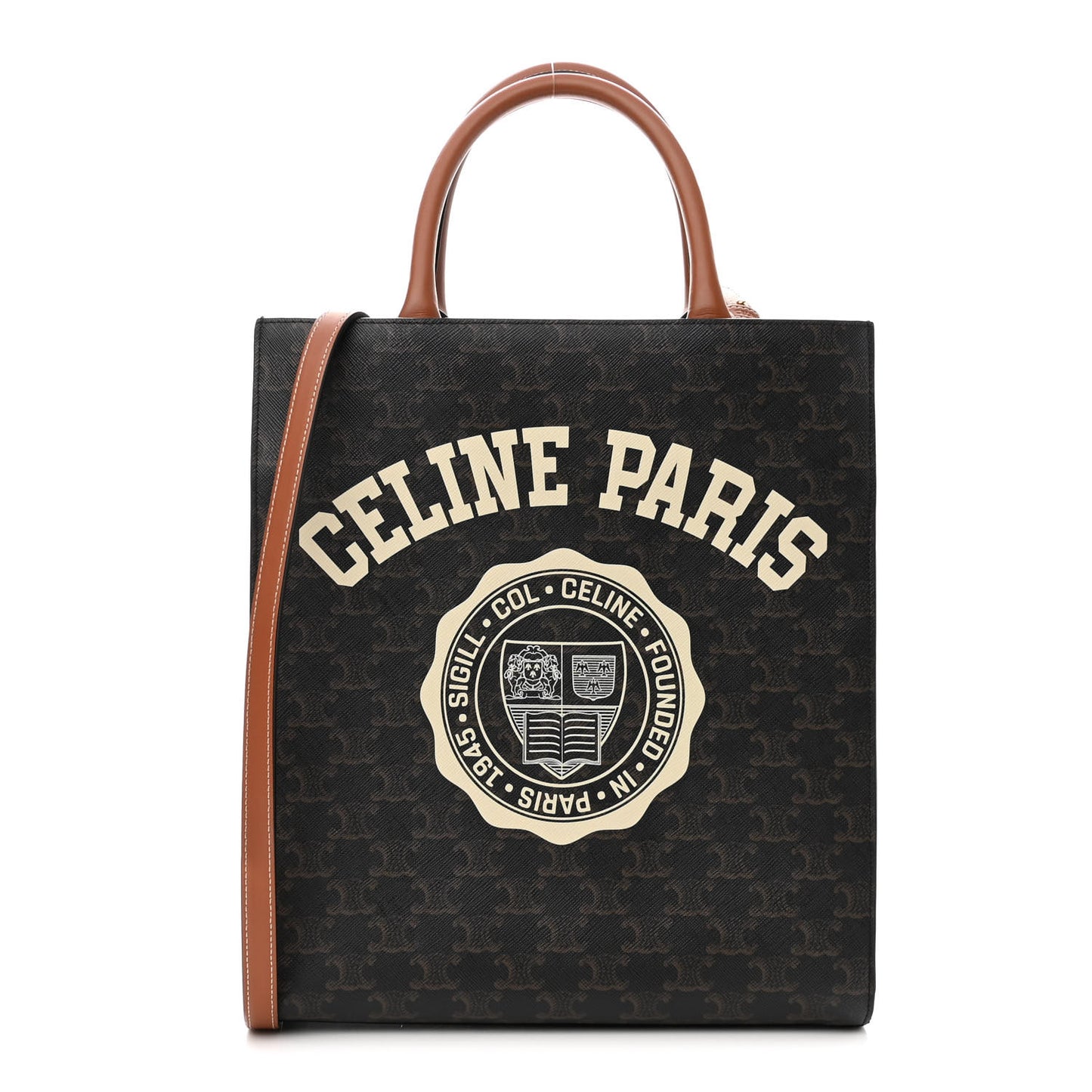 Triomphe Canvas Calfskin Paris Print Small Vertical Cabas Tan