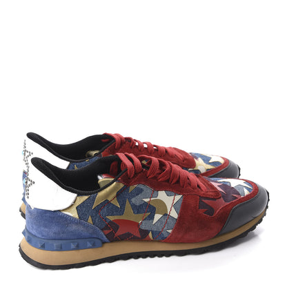 Valentino Garavani Denim Suede Camustars Mens Rockrunner Sneakers 44 Blue Red 4 of 8