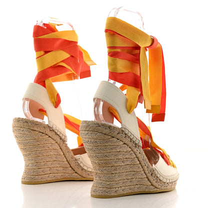 Gucci Canvas Ankle Wrap Interlocking G Platform 35/120mm Espadrille Wedges 36 Orange Yellow 4 of 9