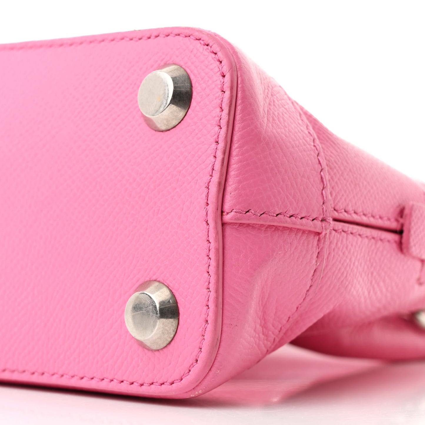 Signature Grained Calfskin Logo XXS Ville Top Handle Bag Rose Bubblegum Black