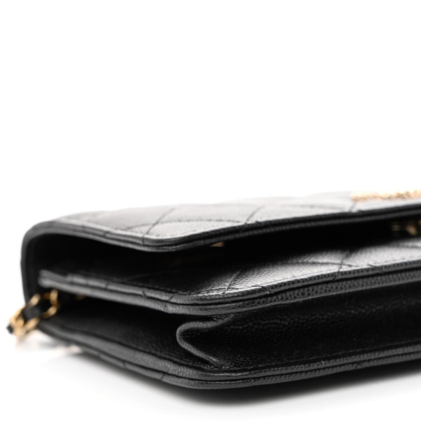 Caviar Quilted Perforated Metal CC Wallet On Chain WOC Black