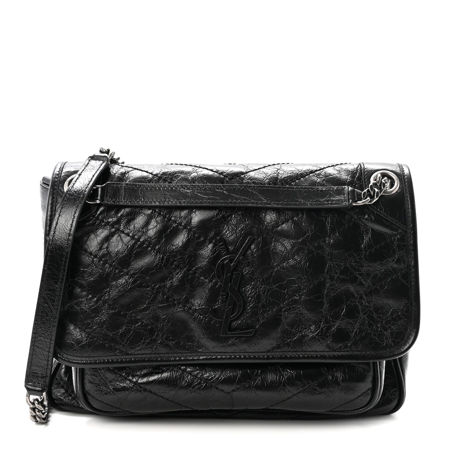 Saint Laurent Crinkled Calfskin Matelasse Monogram Medium Niki Chain Satchel Black 1 of 10