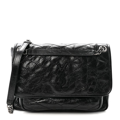 Saint Laurent Crinkled Calfskin Matelasse Monogram Medium Niki Chain Satchel Black 1 of 10