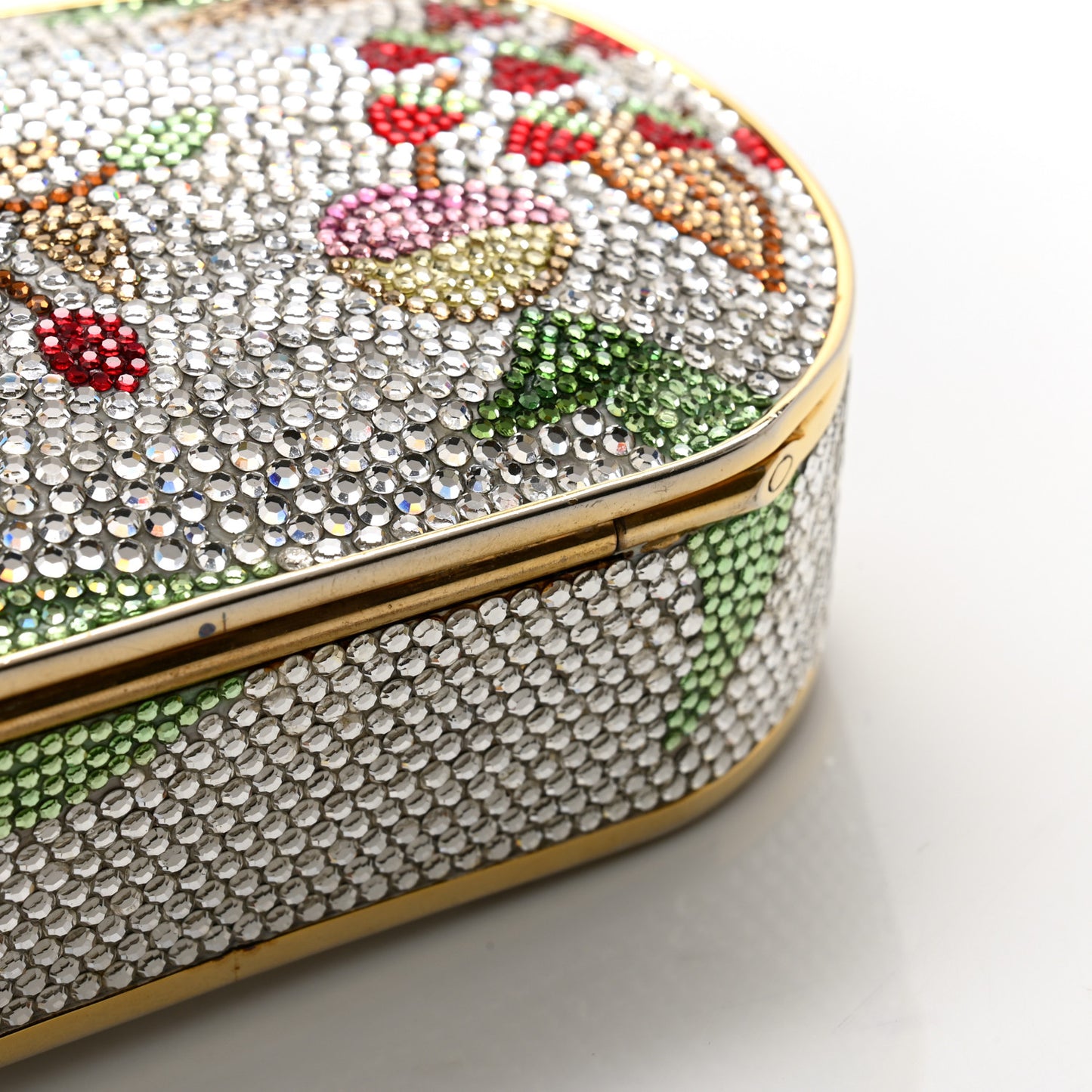 Crystal Flower Minaudiere Clutch Gold