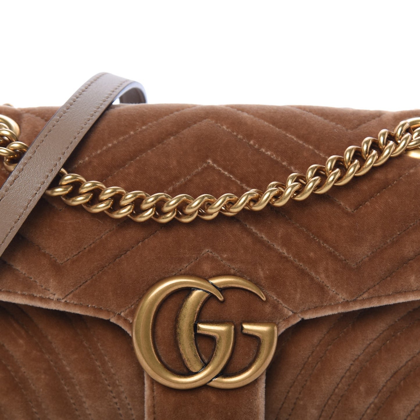 Velvet Matelasse Small GG Marmont Shoulder Bag Taupe