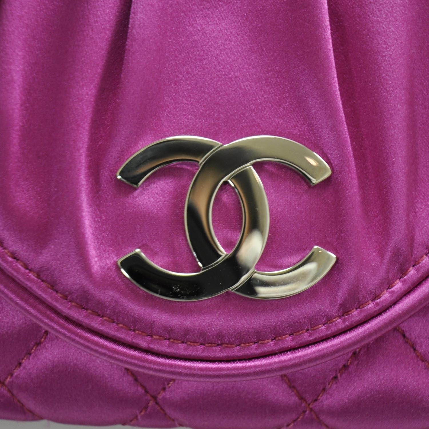 Chanel Satin Quilted Flap Clutch Fuchsia 8 of 8