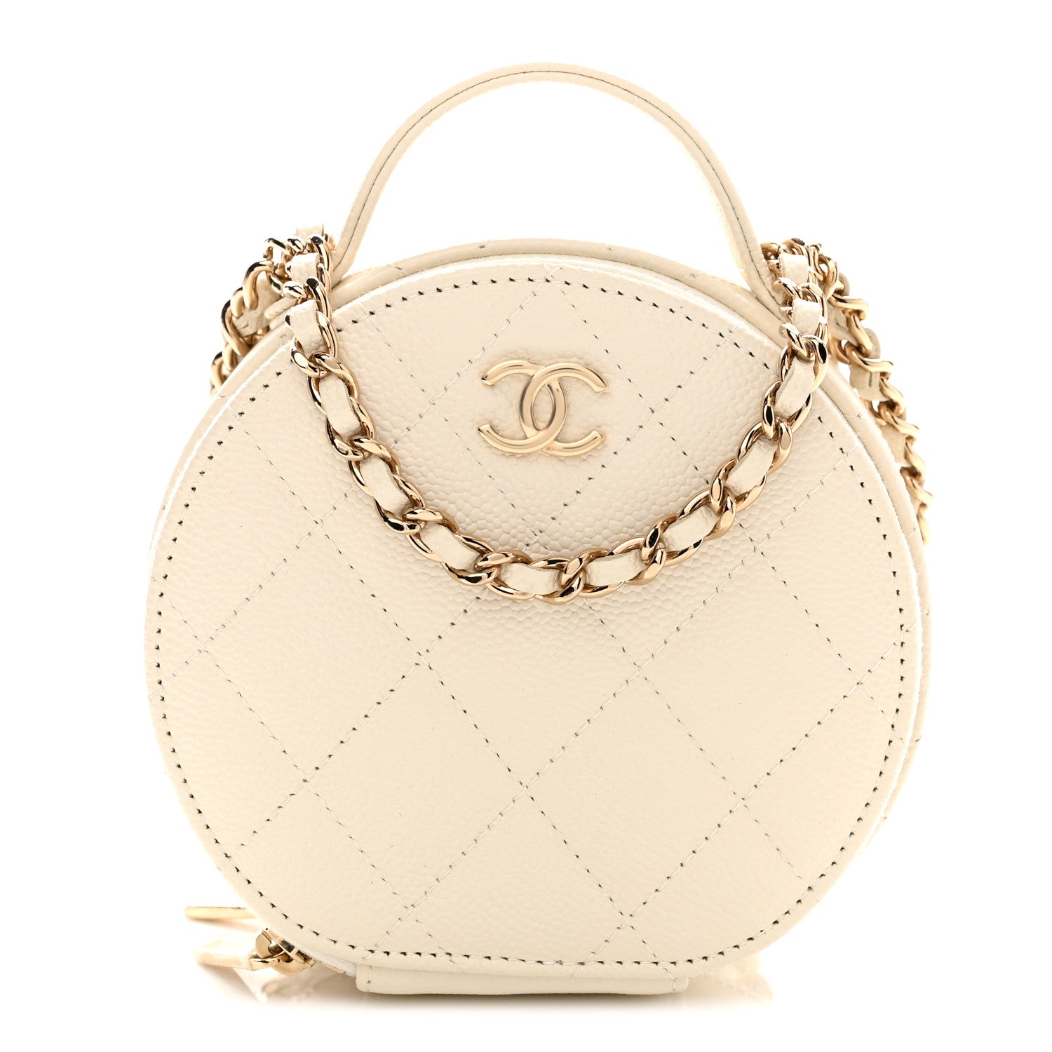 Chanel Caviar Quilted Round Handle With Care Vanity With Chain White 1 of 12