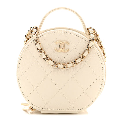 Chanel Caviar Quilted Round Handle With Care Vanity With Chain White 1 of 12