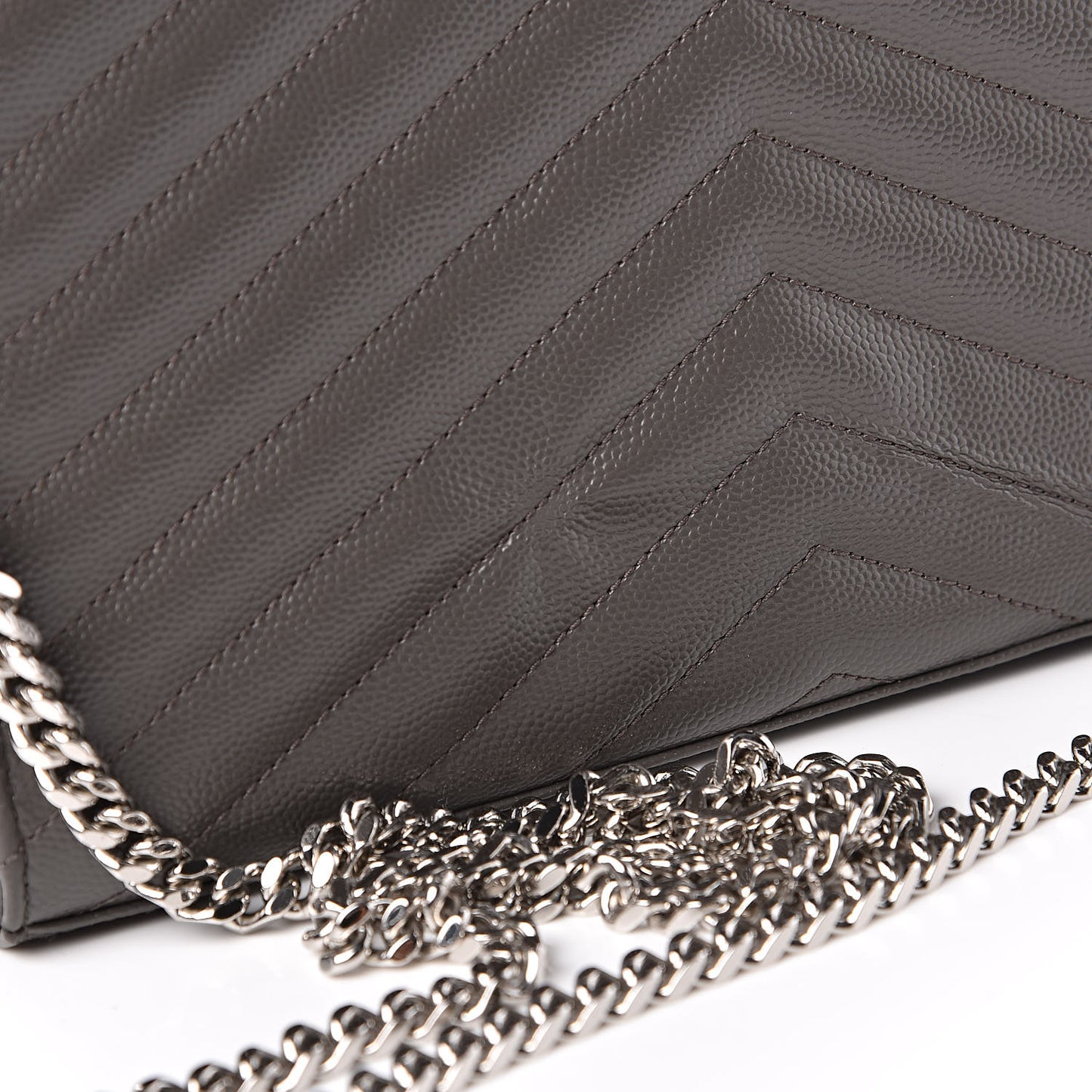 Grain De Poudre Matelasse Chevron Monogram Chain Wallet Fog