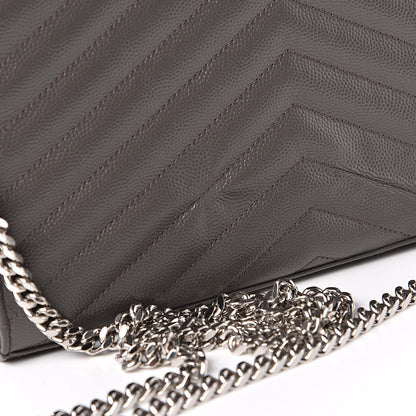 Saint Laurent Grain De Poudre Matelasse Chevron Monogram Chain Wallet Fog 10 of 12
