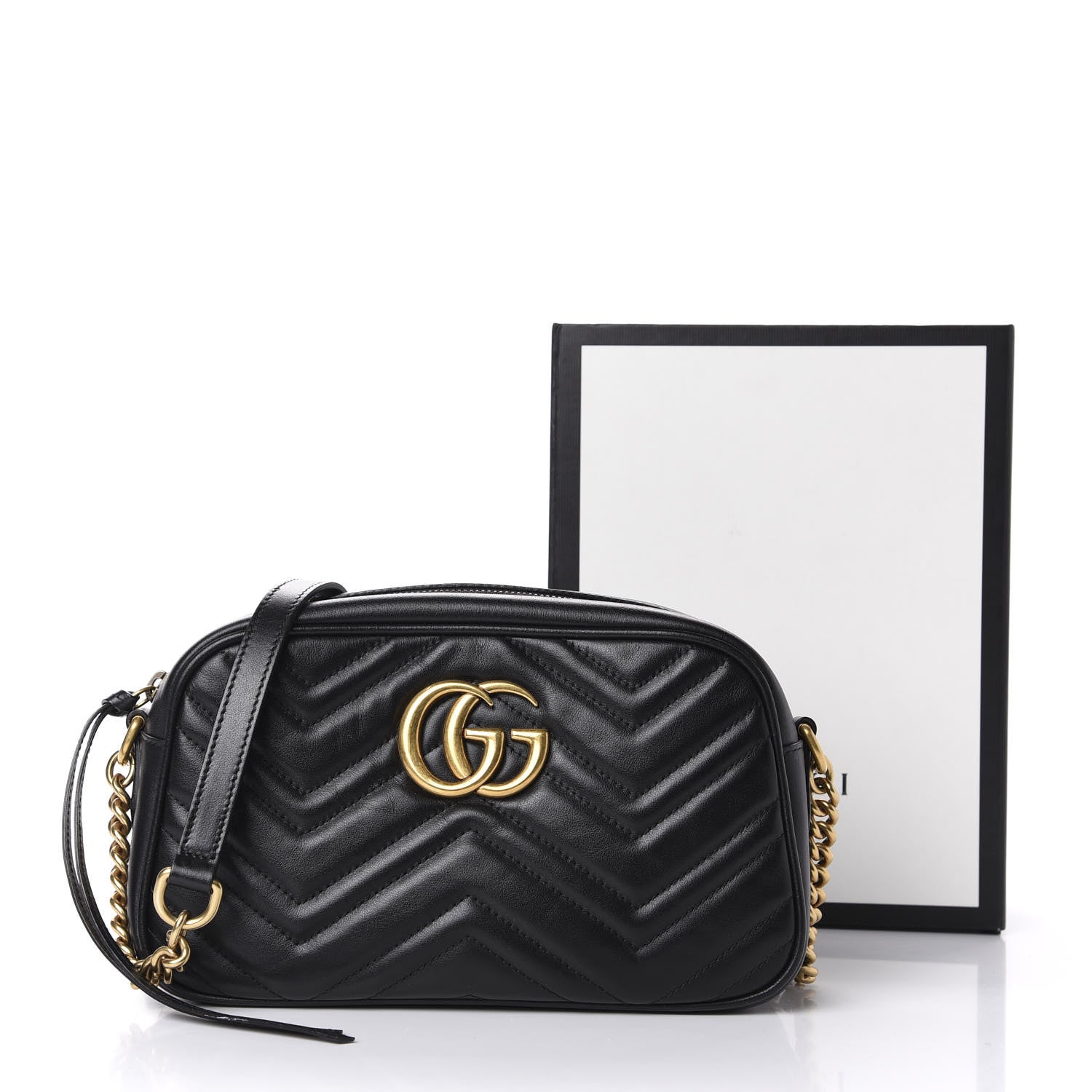 Gucci Calfskin Matelasse Small GG Marmont Chain Shoulder Bag Black 11 of 11