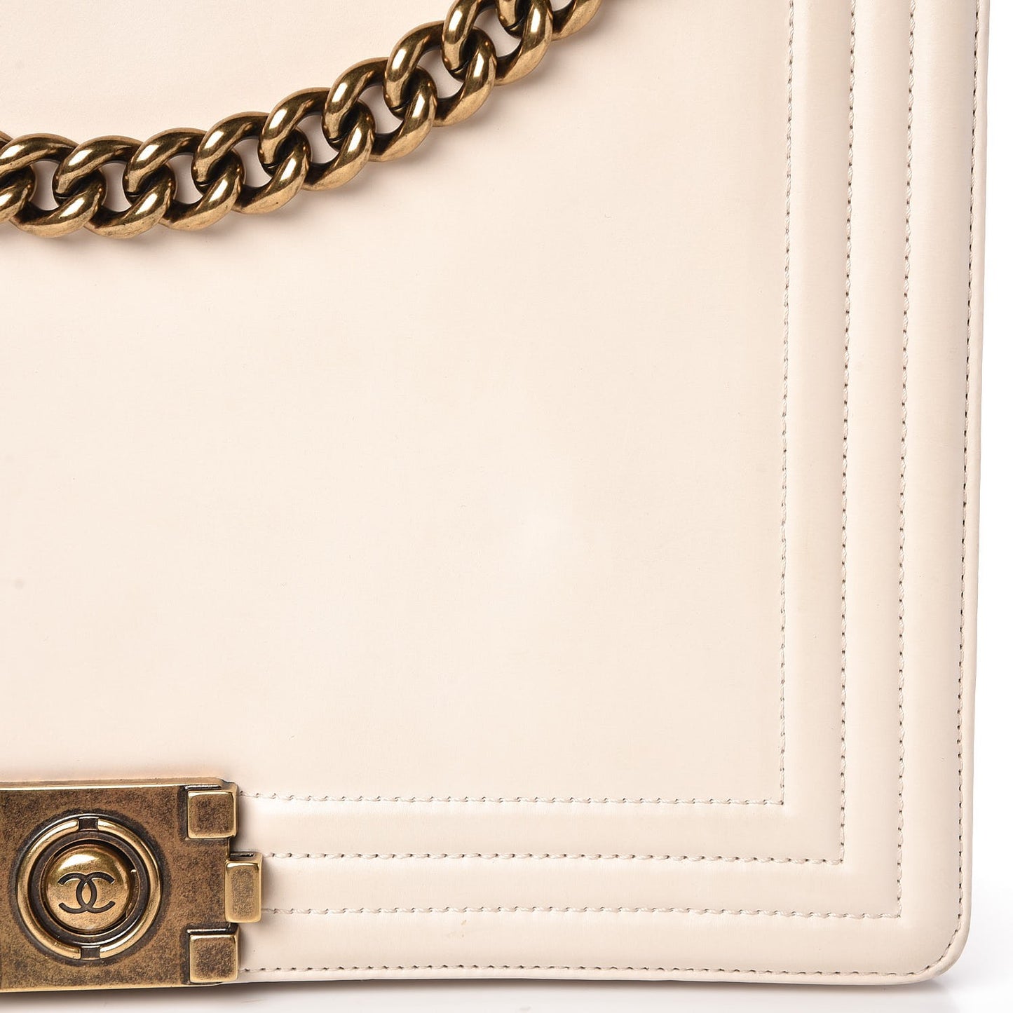 Glazed Calfskin Large Boy Flap Beige Clair