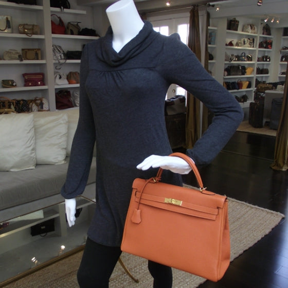 Hermes Clemence KELLY 35 Handbag Orange 2 of 13