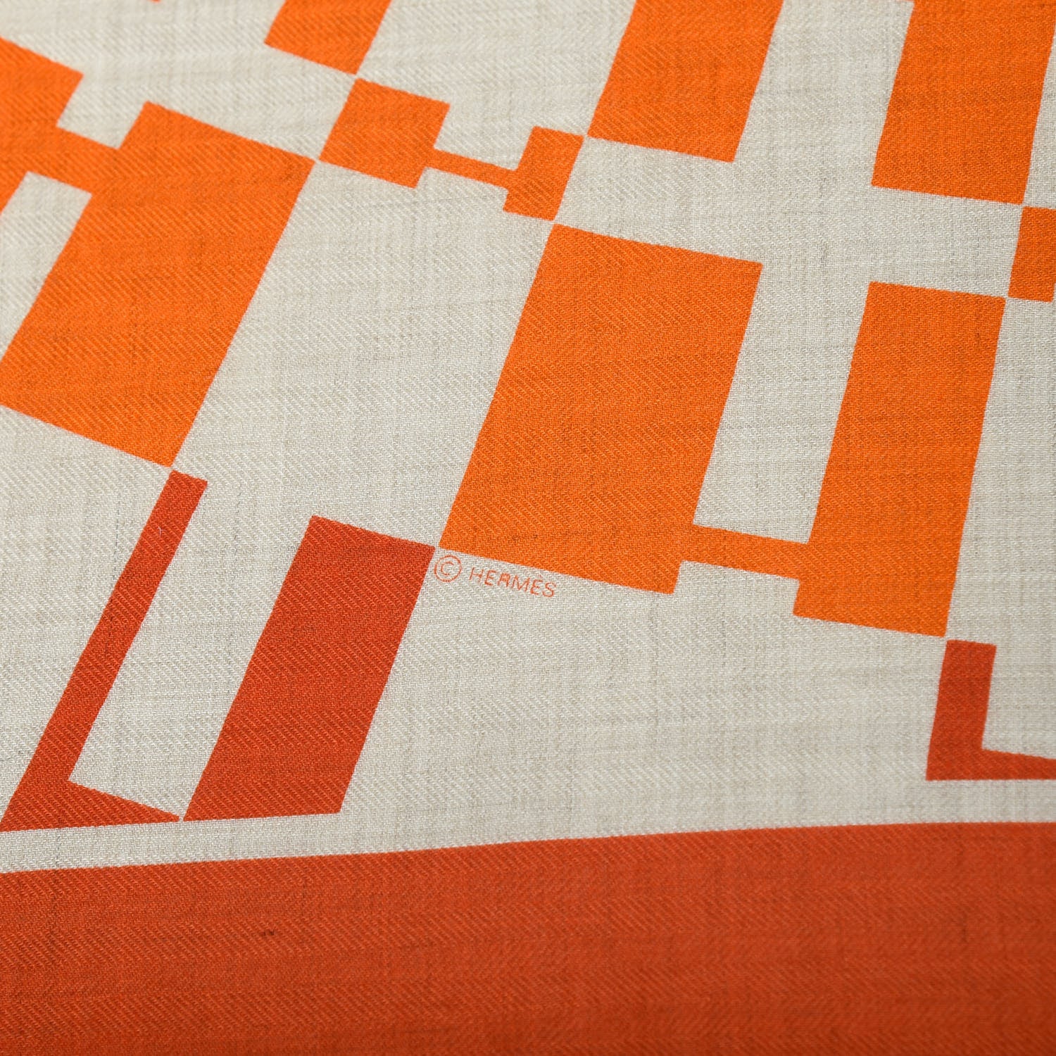 Hermes Cashmere Silk Op'H Shawl 140 Naturel Brique Orange 4 of 5