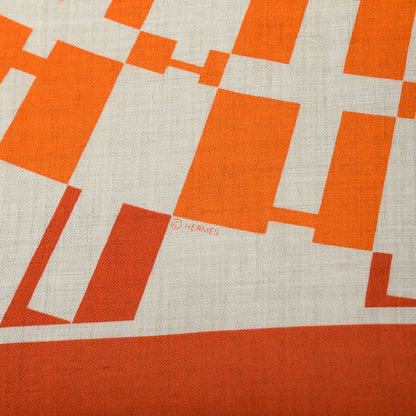 Hermes Cashmere Silk Op'H Shawl 140 Naturel Brique Orange 4 of 5