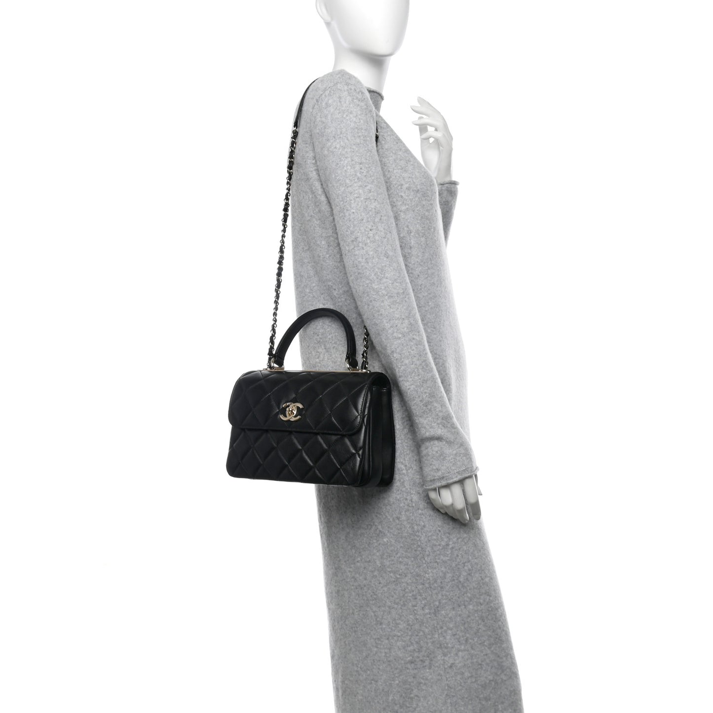 Lambskin Quilted Small Trendy CC Dual Handle Flap Bag Black