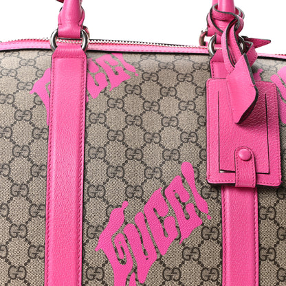 Gucci GG Supreme Monogram Textured Dollar Calfskin Currynew Print Medium Duffle Bag Pink Beige 8 of 10