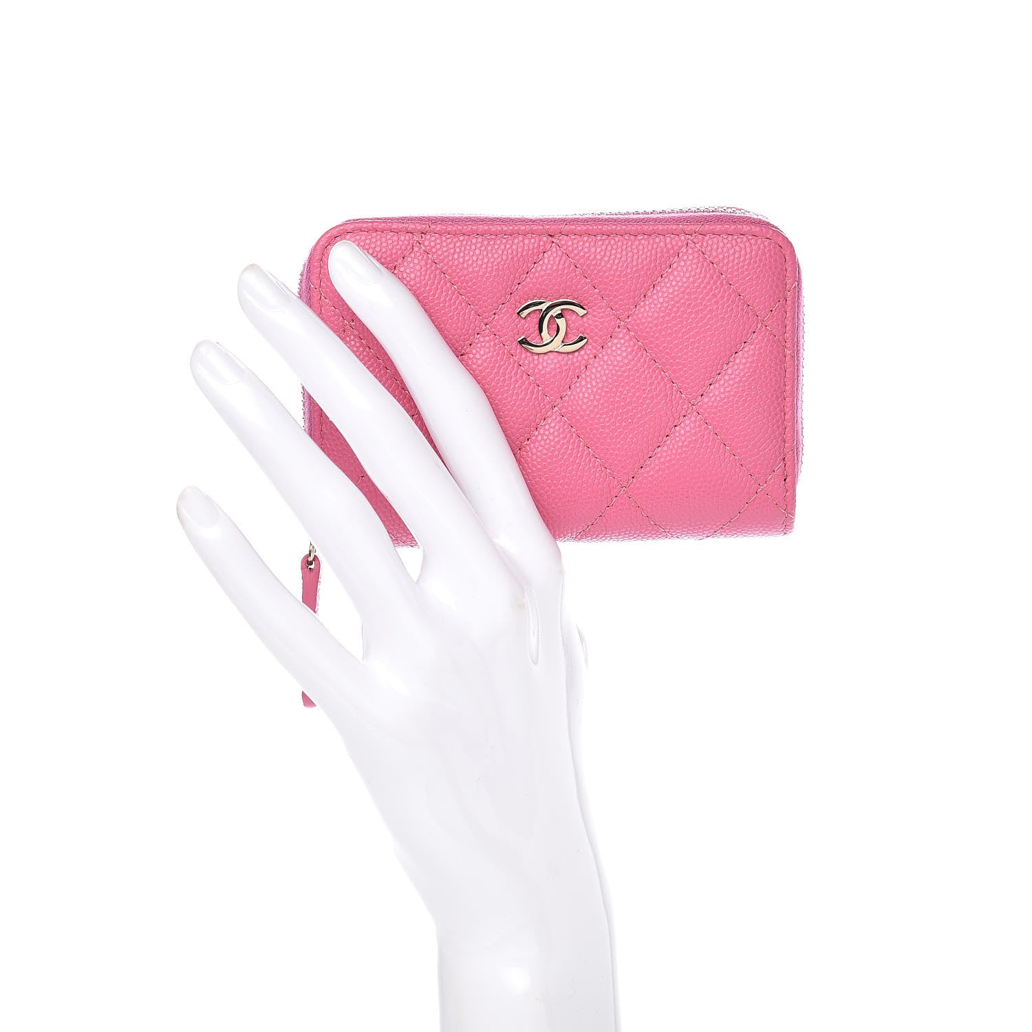 Chanel Caviar Quilted Zip Coin Purse Pink 2 of 8